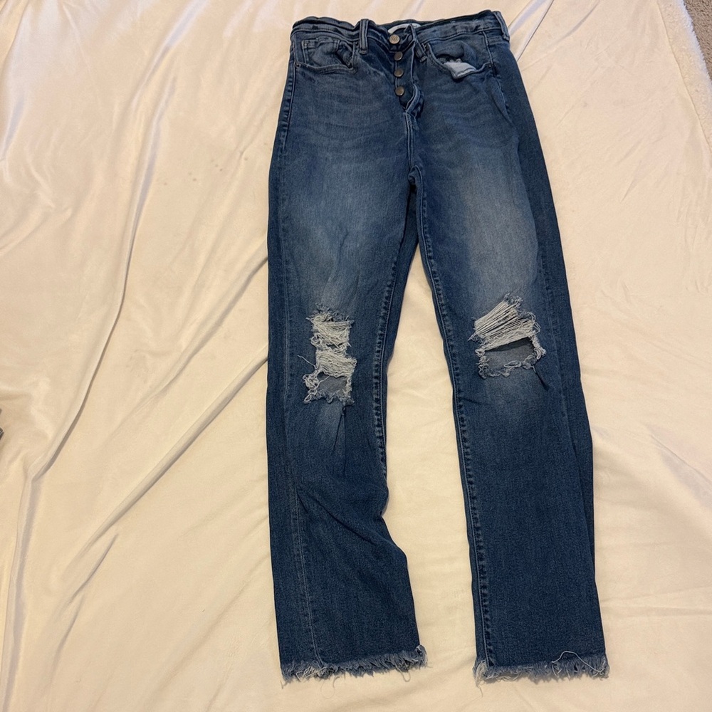 Dark Blue Distressed Women’s Jeans- the mom fit